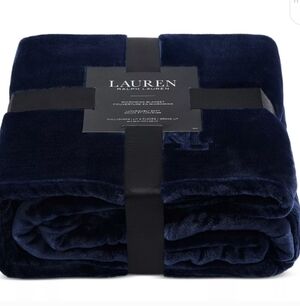 New KING Ralph Lauren Micromink Plush blanket Sapphire Blue LRL